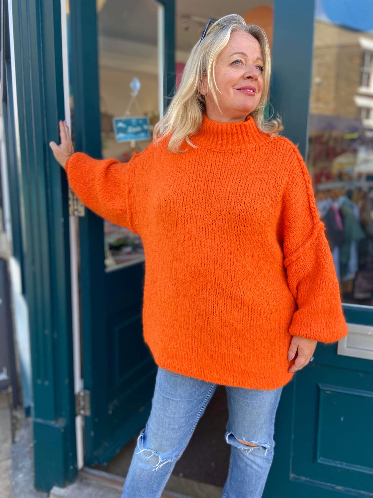 Claire Slouchy Mohair Mix Balloon Sleeve Jumper - Orange