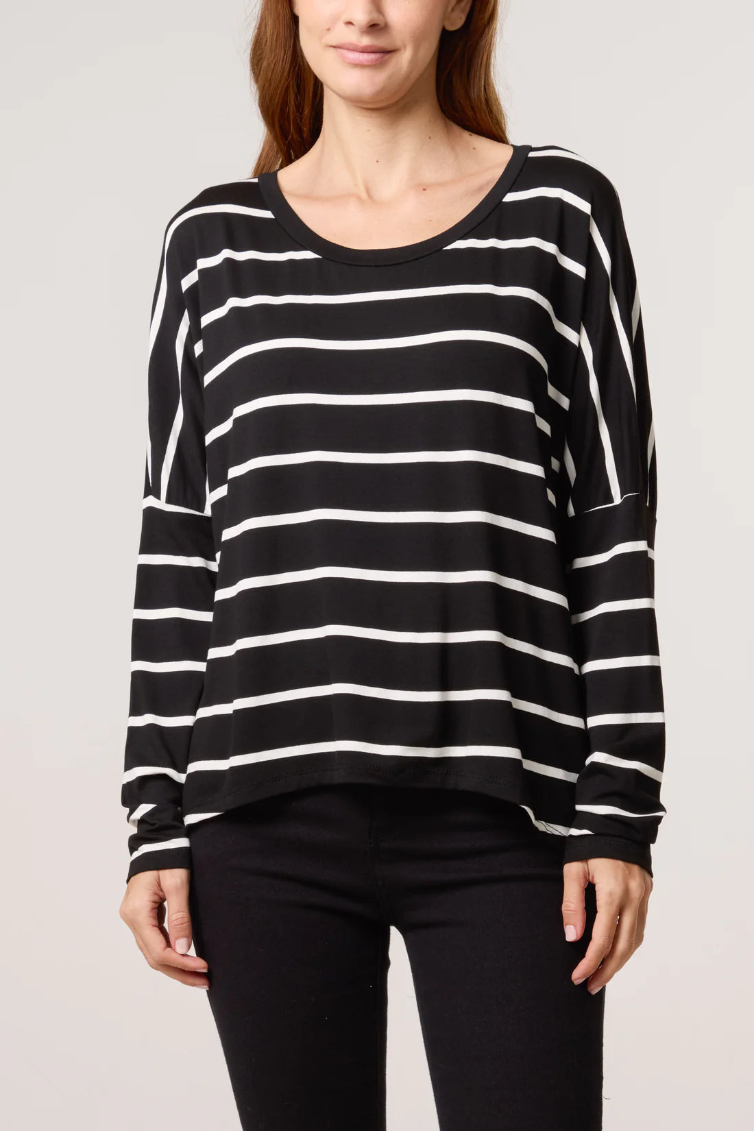 Amanda Long Sleeve Stripe Top - Navy, Black Or Burgundy