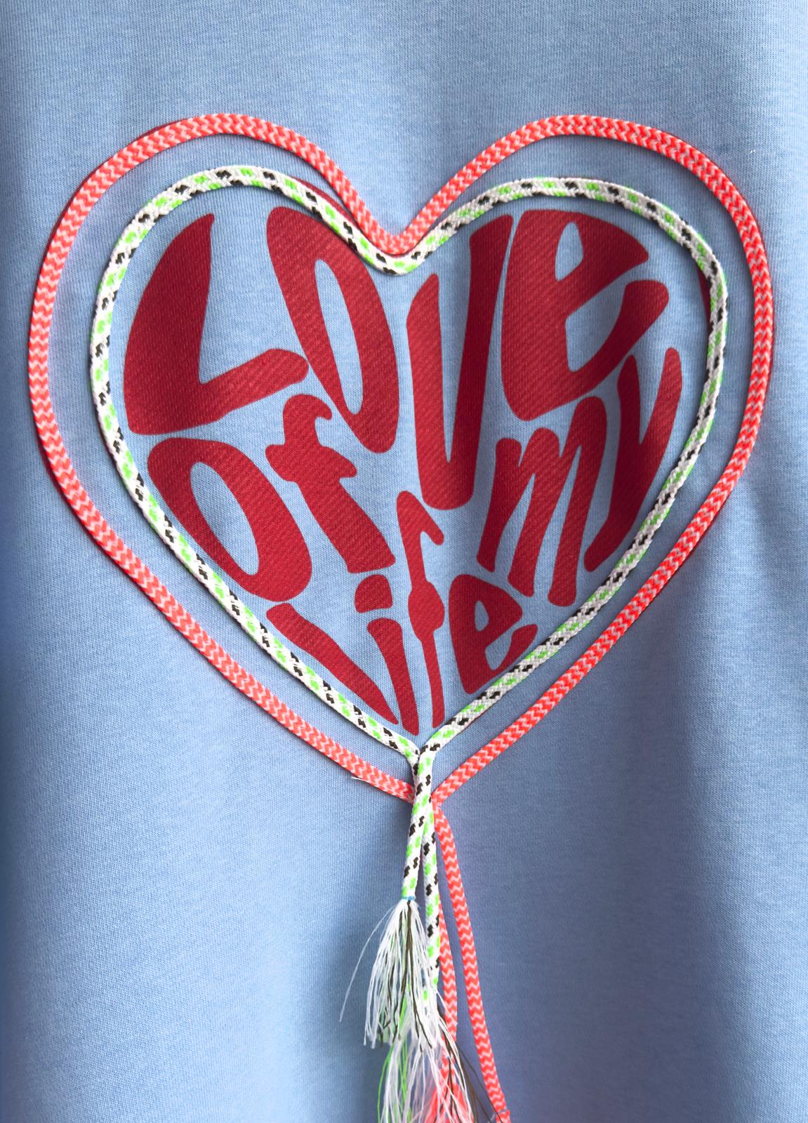 Love Of My Life Heart Graphic Sweatshirt With Tassel Detail - Sky Blue