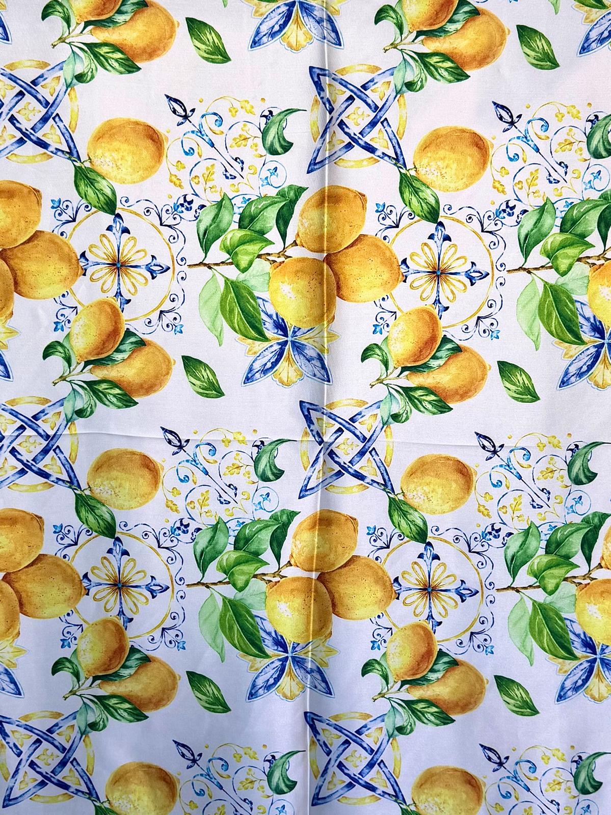 Sorrento Lemon Silky Square Scarf - White, Yellow & Blue