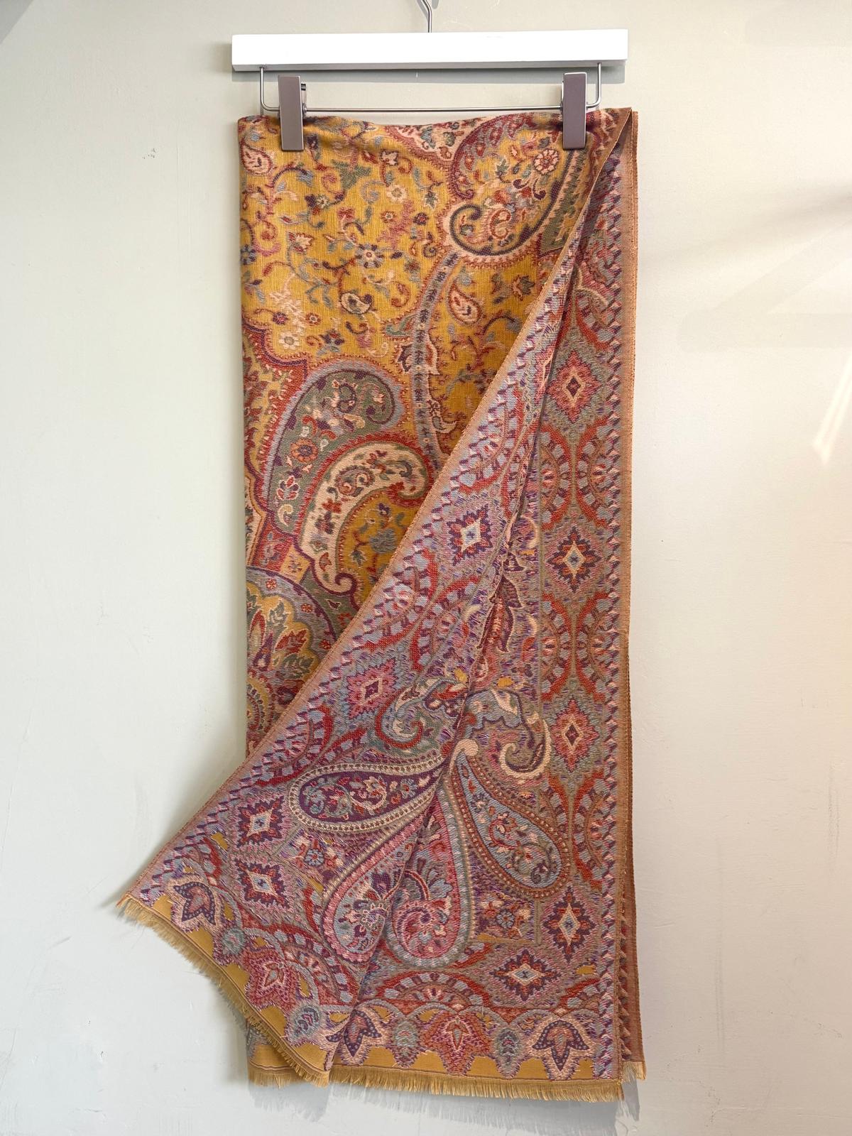 Emma Cotton Blend Gold Paisley Pashmina Scarf