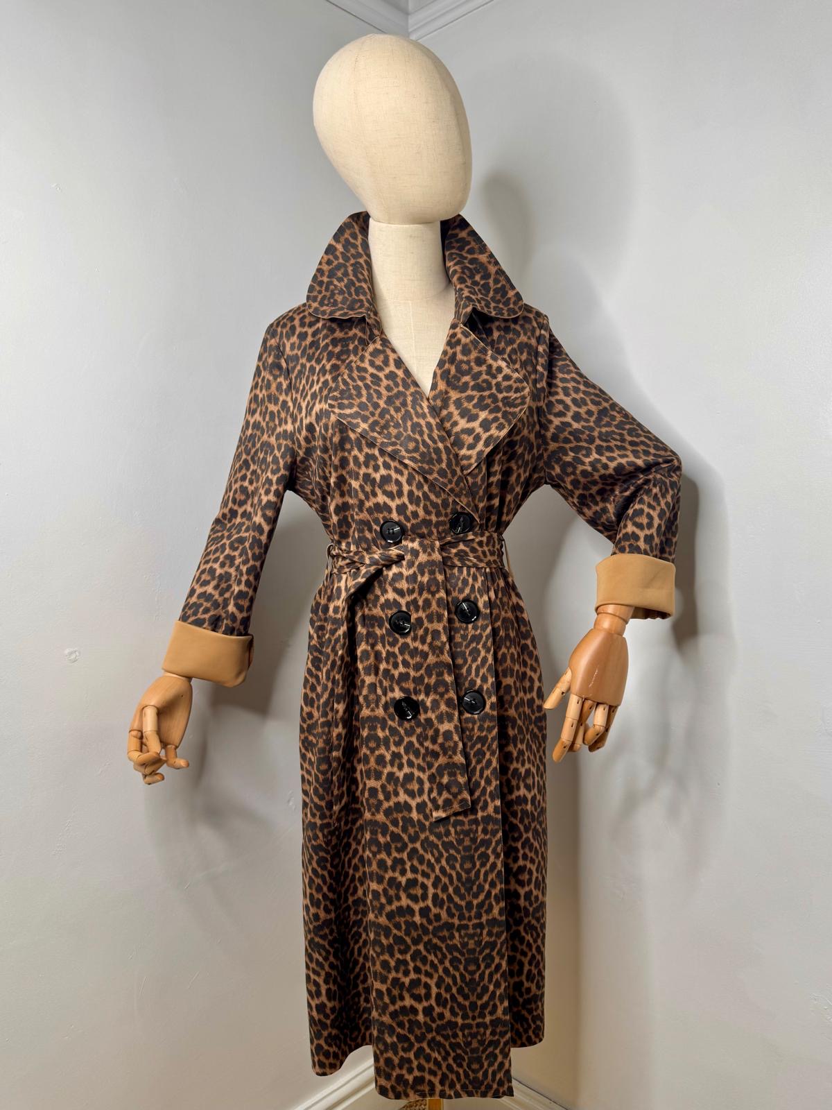 Georgie Faux Suede Leopard Print Trench Coat - One Size