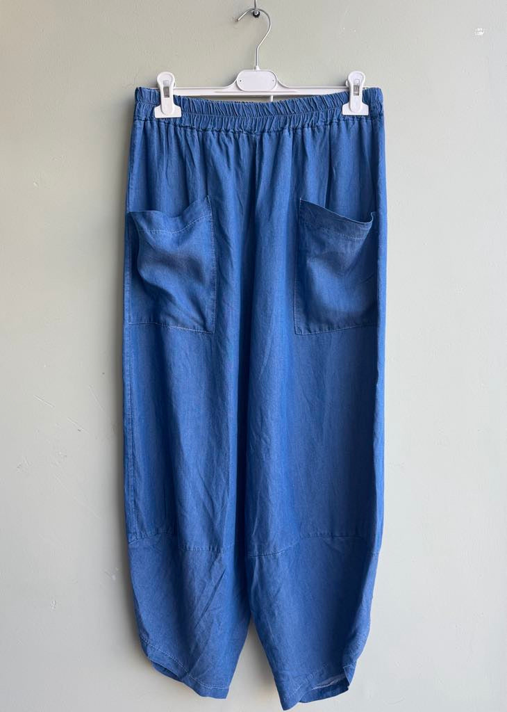 Simmie Cocoon Pants - Medium Or Dark Denim Wash Tencel