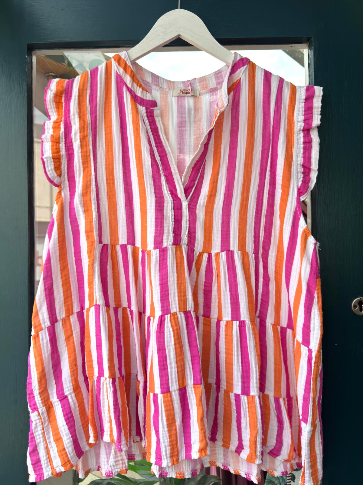 Hattie Striped Tiered Cheesecloth Top