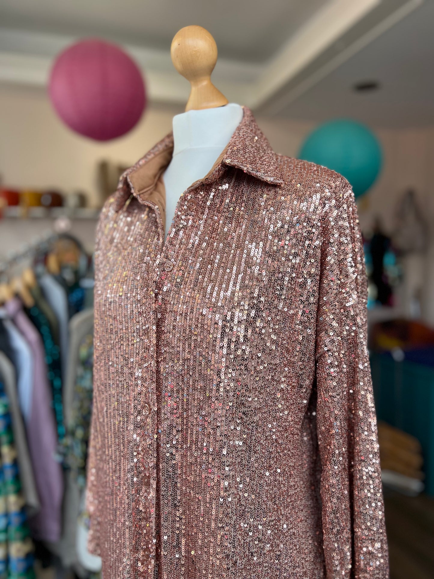 Lola Long Fully Sequinned Shirt - Bronze