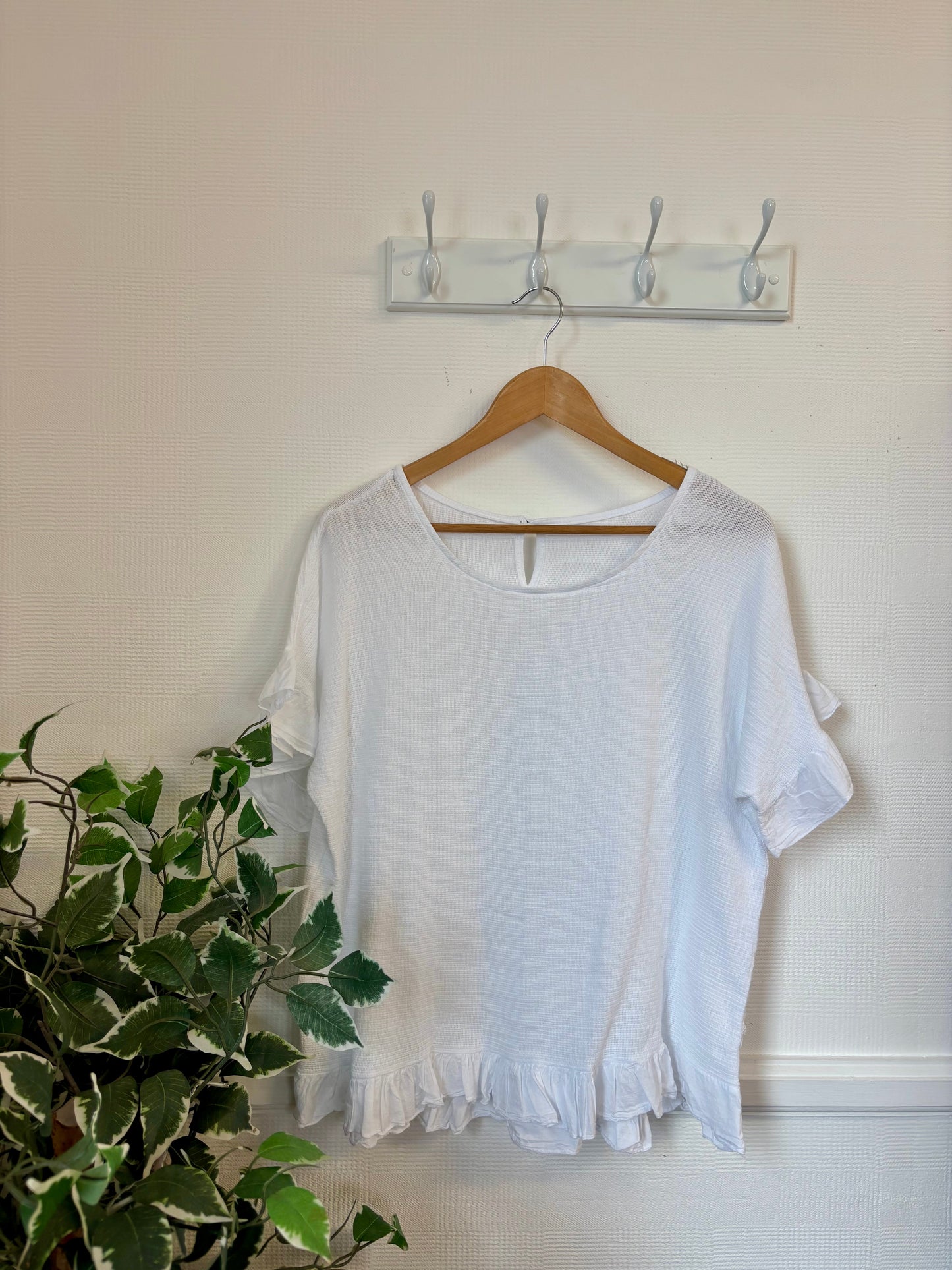 Debs Textured Cotton Top With Frill Trim