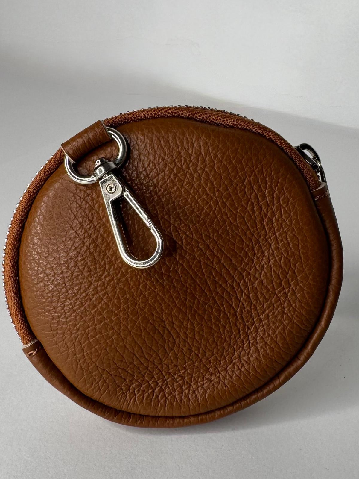 Small Circular Pebble Leather Purse - Tan, Khaki, Teal, Burgundy