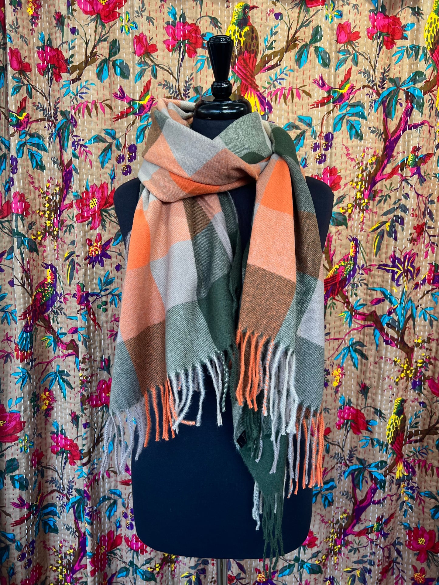 Checked Wool Mix Pashmina - Autumn Walk
