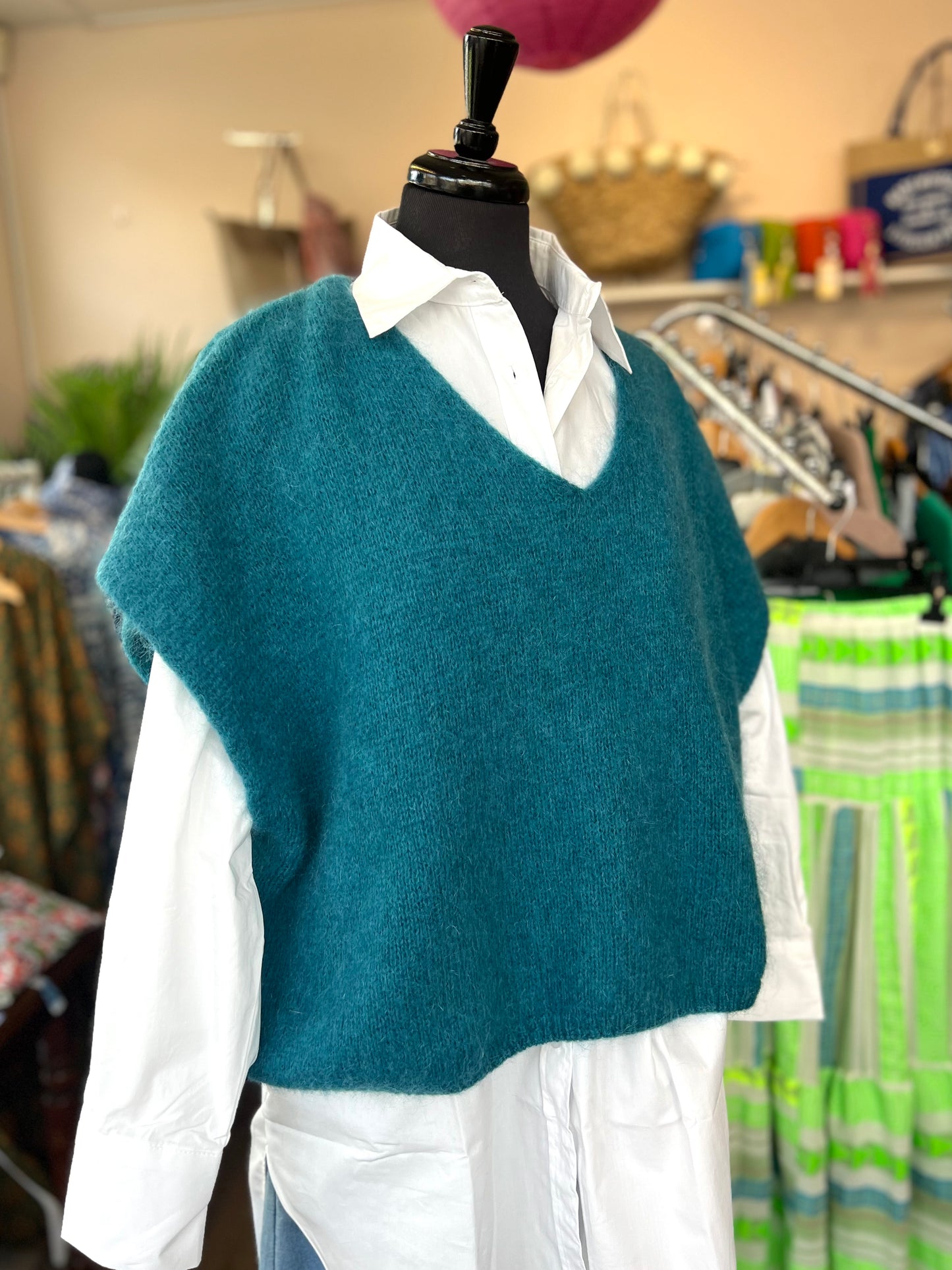 Eleanor Mohair Mix Slouchy Tank Top - Dark Teal