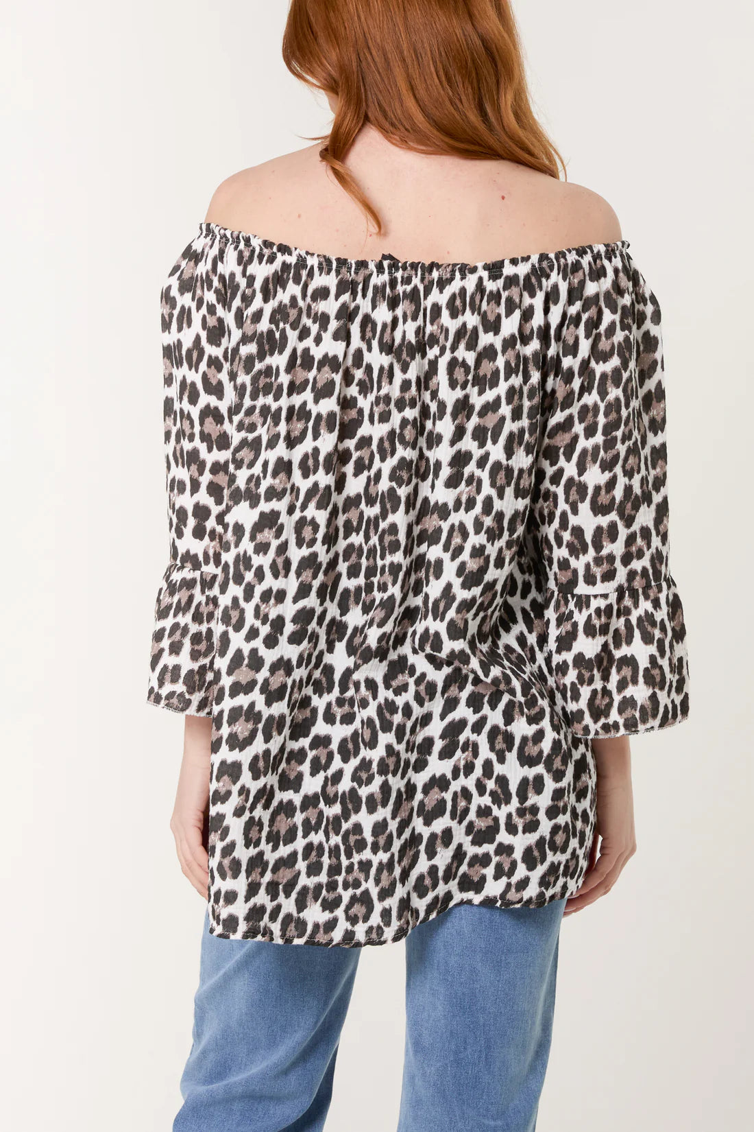 Carolina Cotton Cheesecloth Bardot Smock Top - Leopard Print - 3 Colours