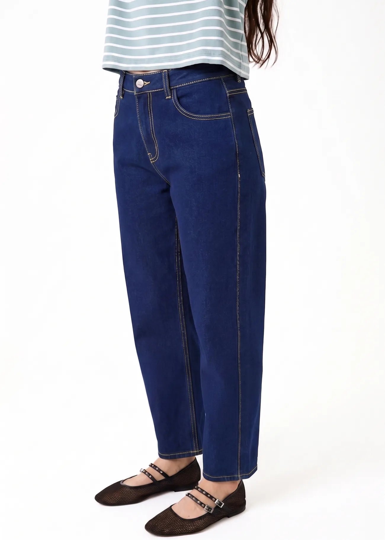 Barrel Leg Stretch Denim Jeans