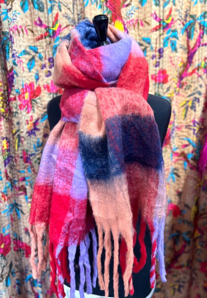 Plum Crumble Red, Lilac & Pink Checked Blanket Scarf