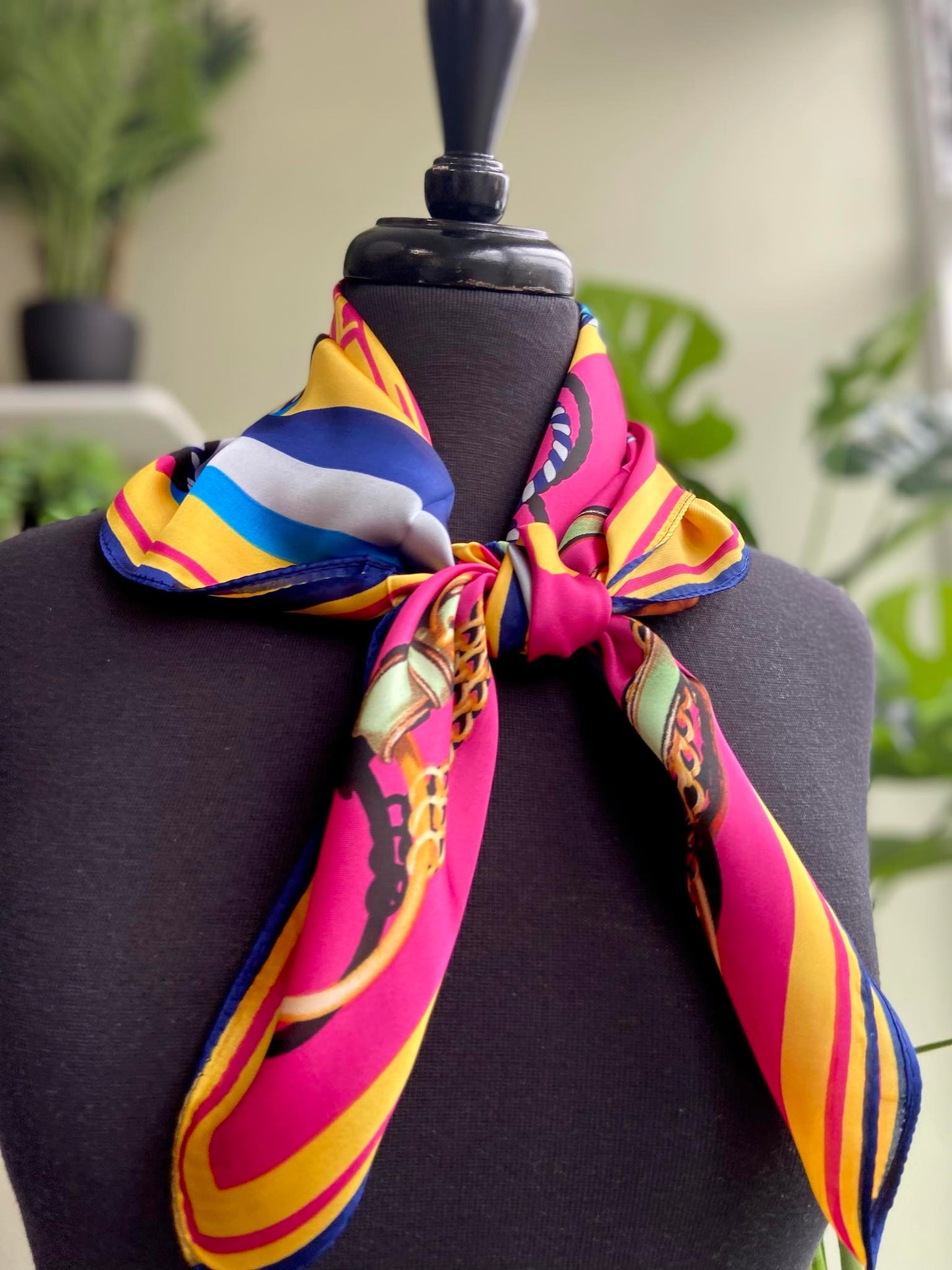 Charlotte Small Silk Mix Square Scarf - Pink Equestrian Design