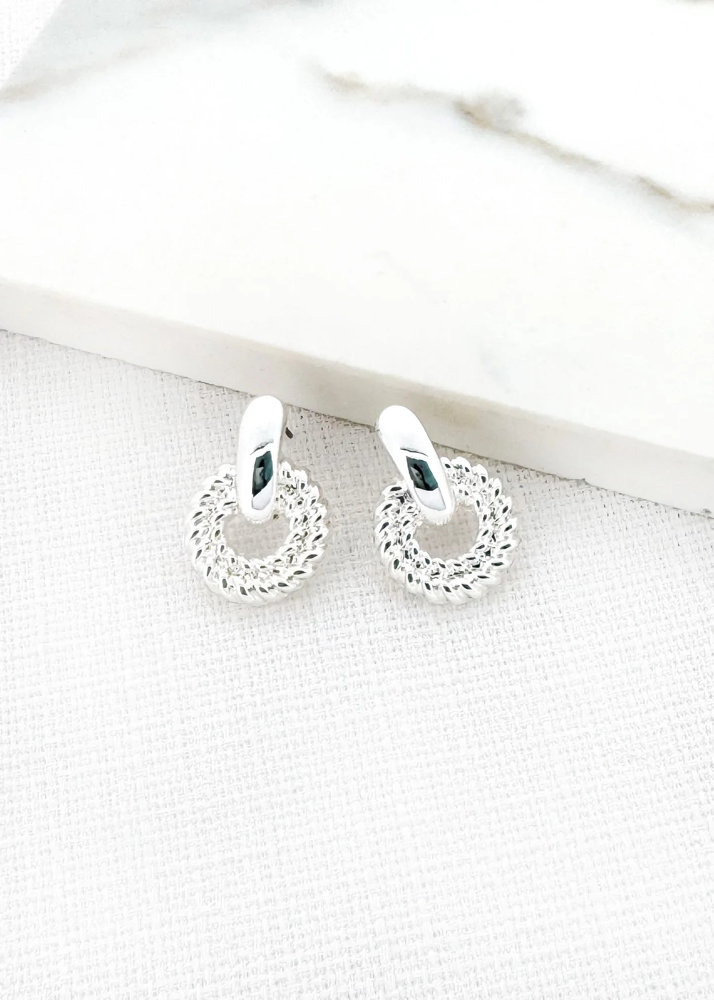 Envy Jewellery Silver Tone Circular Rope Texture Drop Earrings