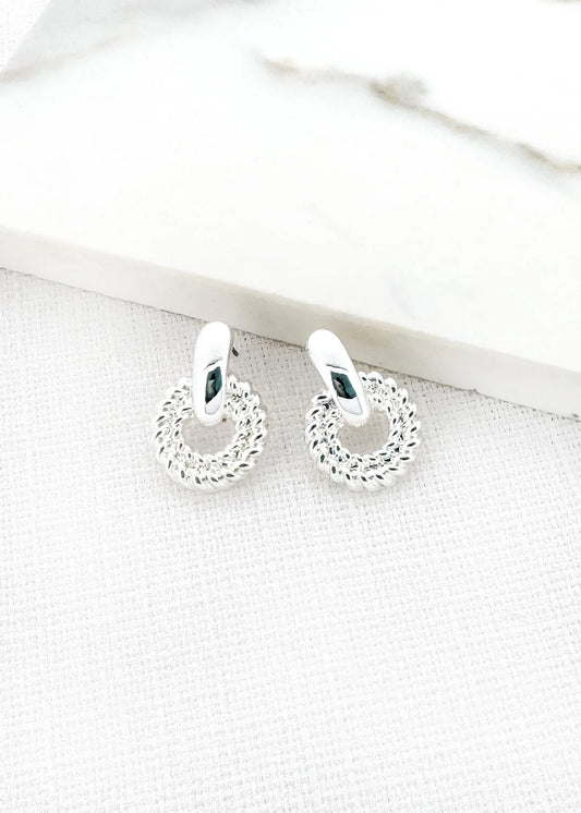 Envy Jewellery Silver Tone Circular Rope Texture Drop Earrings