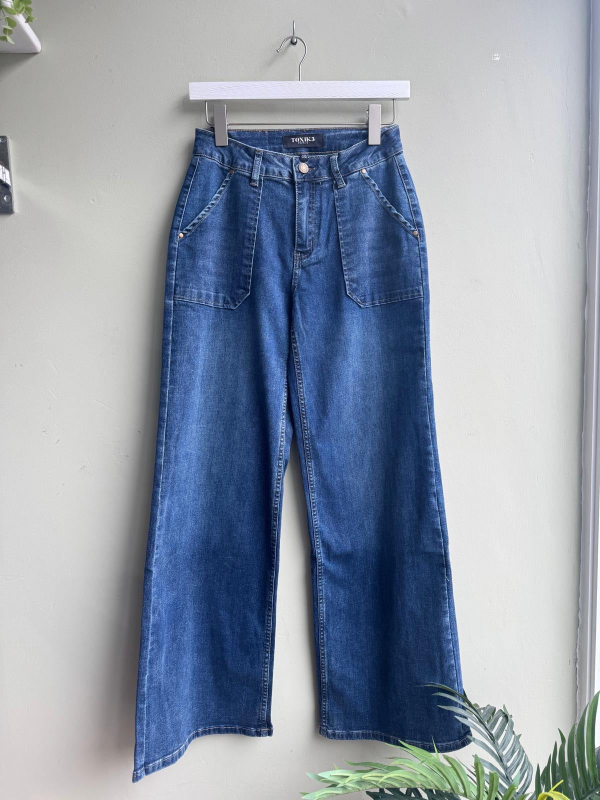 Toxik Wide Legged 70s Style Jeans - Light Denim Or Medium Denim Wash