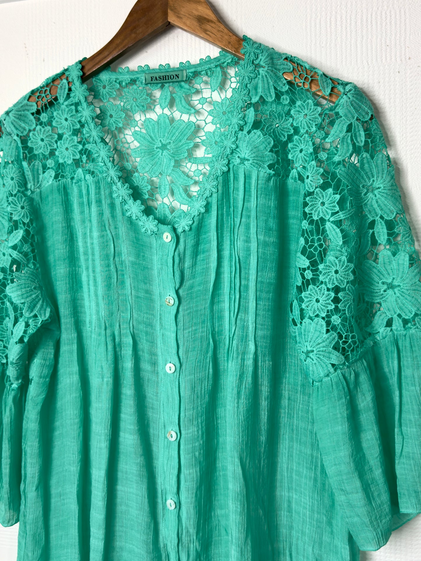 Kirsty Lace Trimmed Loose V Neck Blouse With Fluted Sleeves - 3 Colours