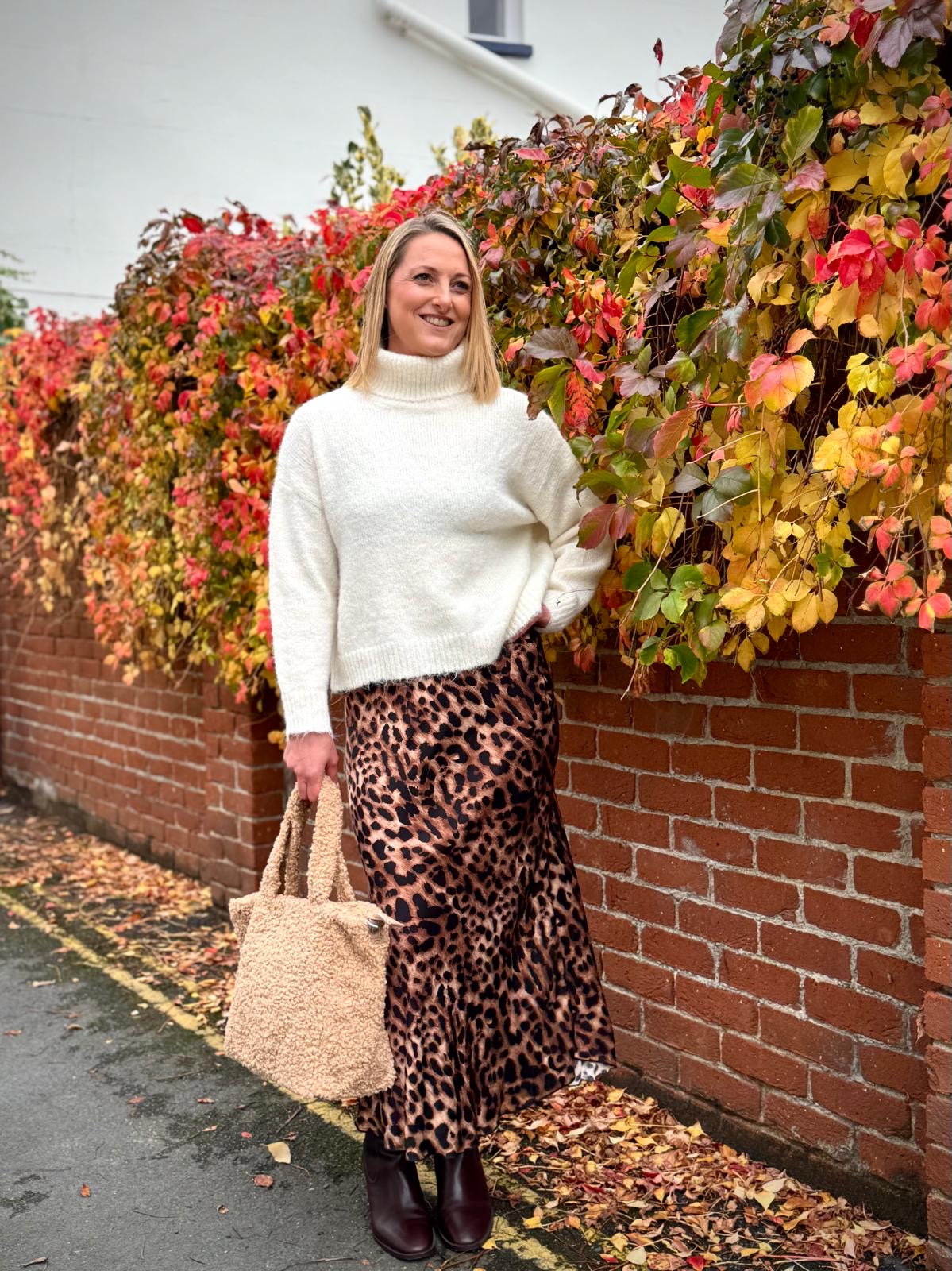 Phoebe Leopard Print Satin Slip Skirt - Neutrals