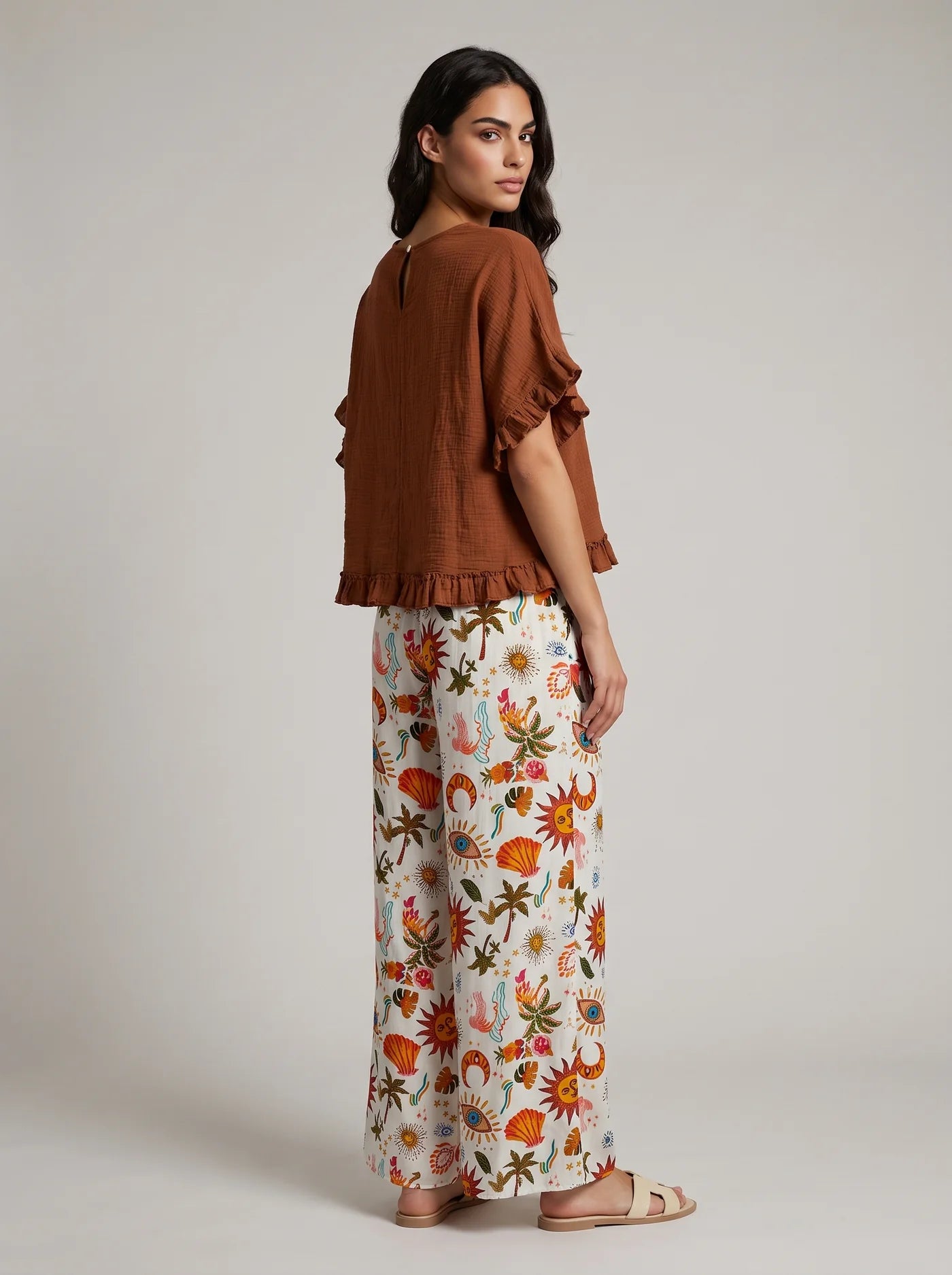 Sunny Celestial Print Wide Leg Trousers
