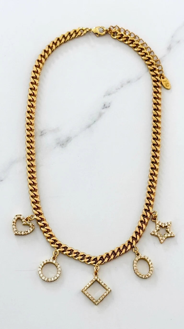 Envy Jewellery Gold Tone Diamante Charm Necklace