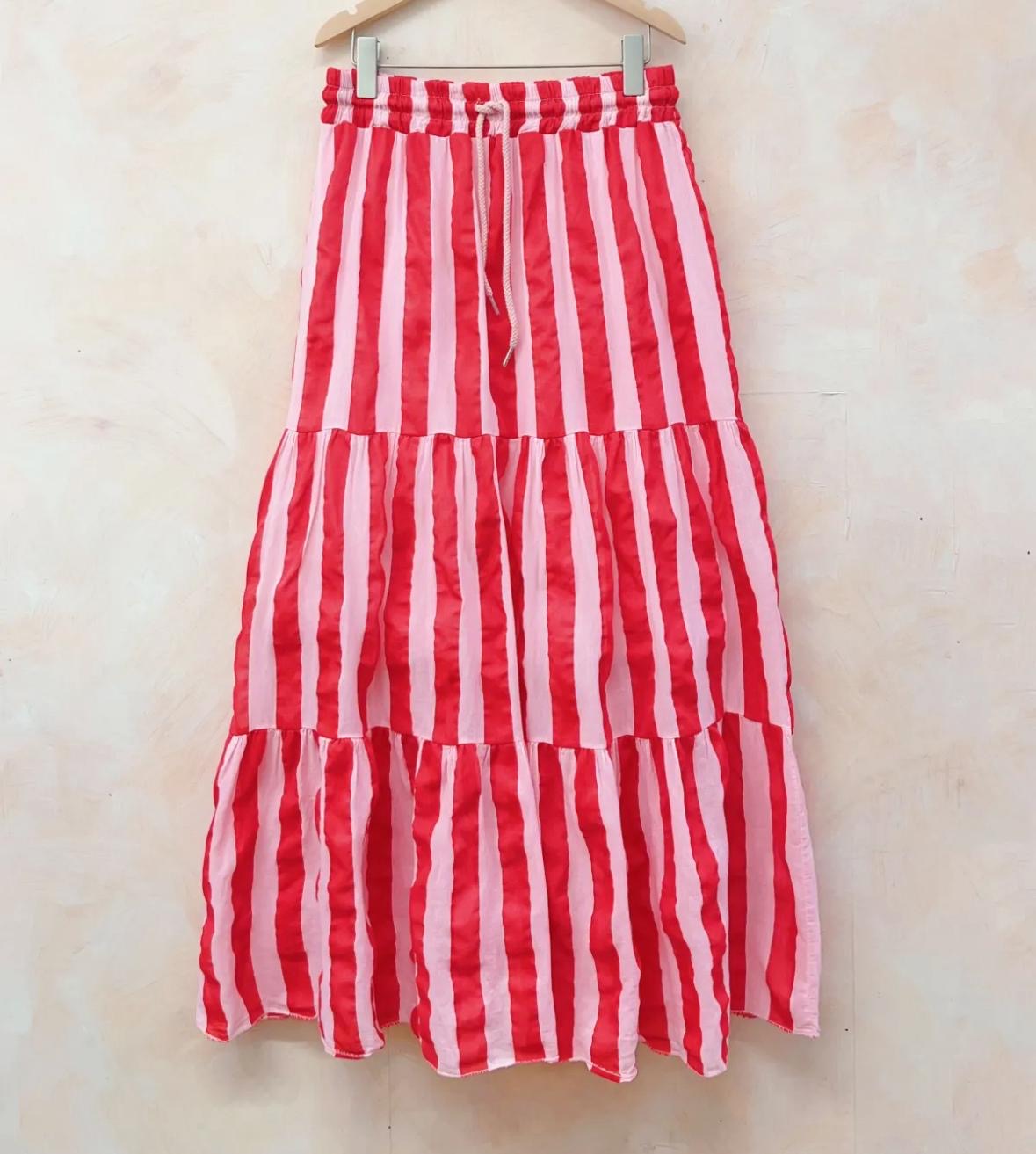 Florence Pink & Red Bold Stripe Maxi Skirt