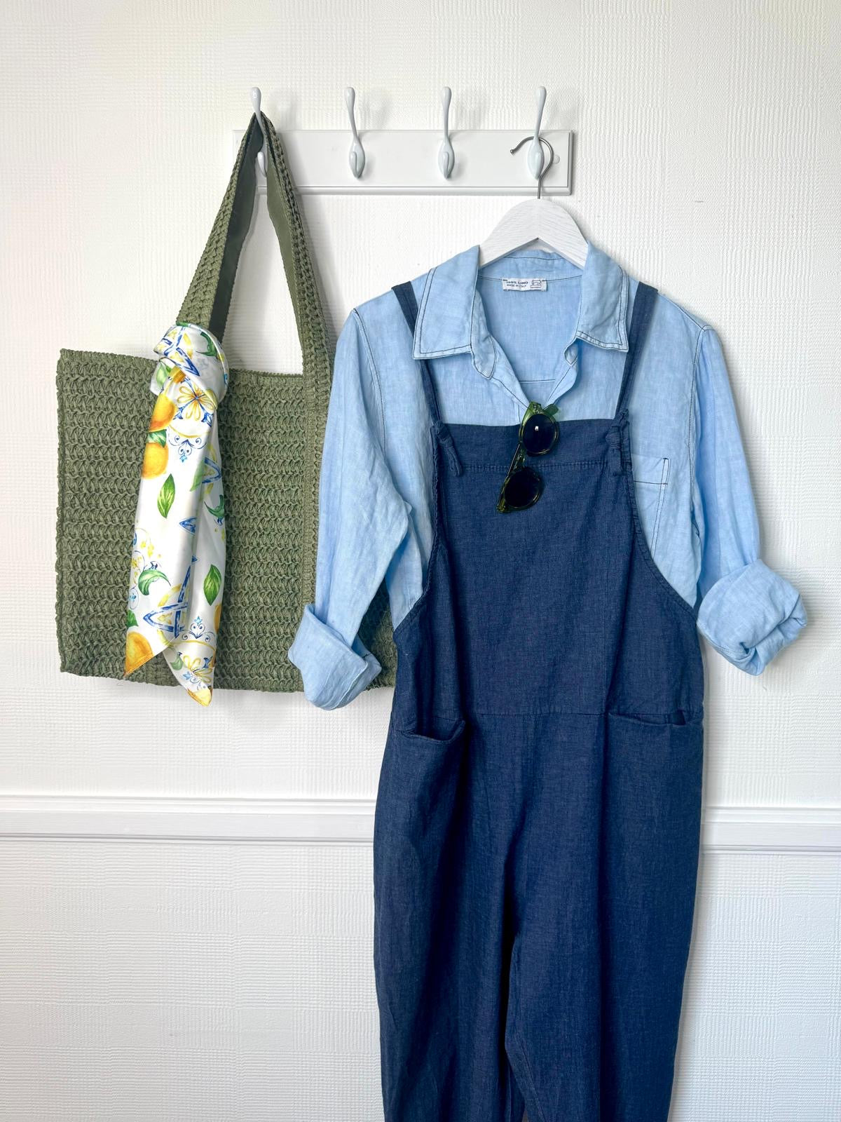 Pippa Denim Wash Cotton Dungarees With Knot Fastening - Dark Or Medium Wash