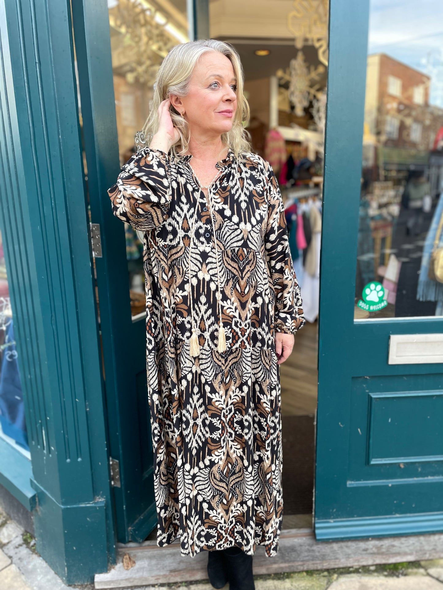 Anya Boho Tassel Trim Paisley Print Loose Tiered Dress