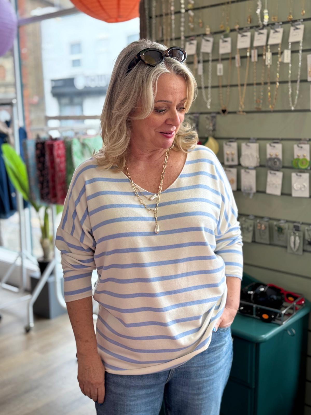 Jessie Loose V Neck Striped Knit Top - 4 Colours