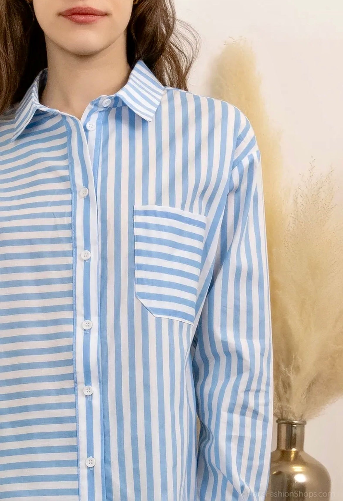 Grace Classic Blue & White Striped Cotton Shirt