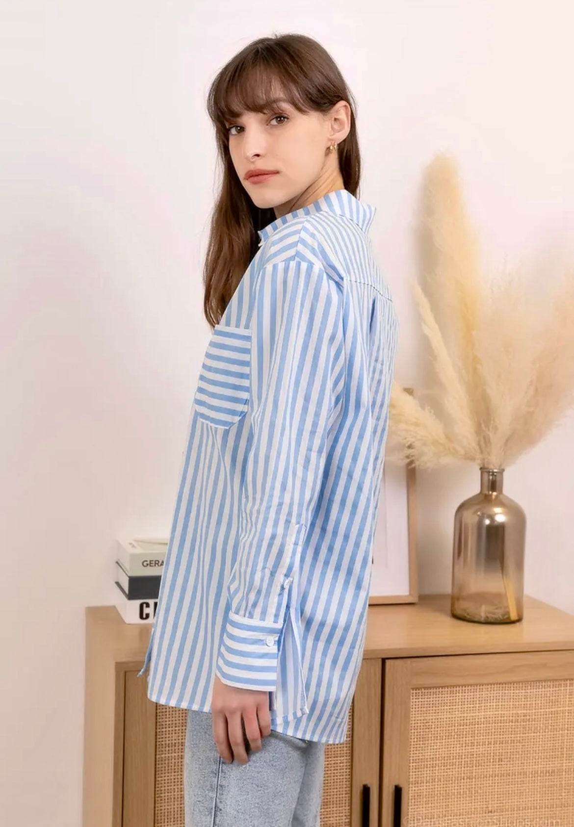 Grace Classic Blue & White Striped Cotton Shirt