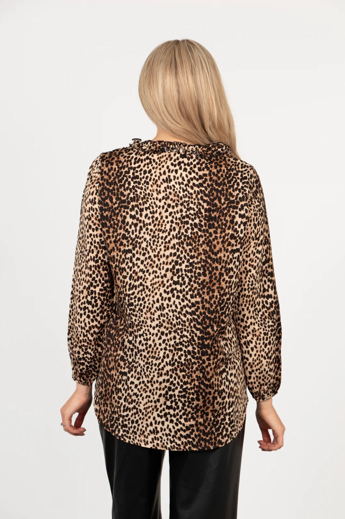 Rebecca Relaxed Fit Leopard Print Blouse With Frill Collar
