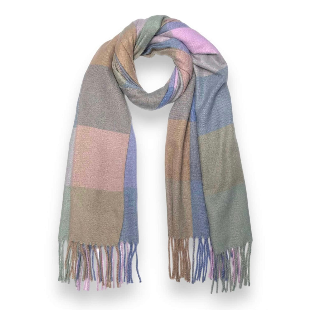Sugared Almonds Pastel Checked Pashmina Style Scarf - Icy Pastel Pink, Green, Lilac