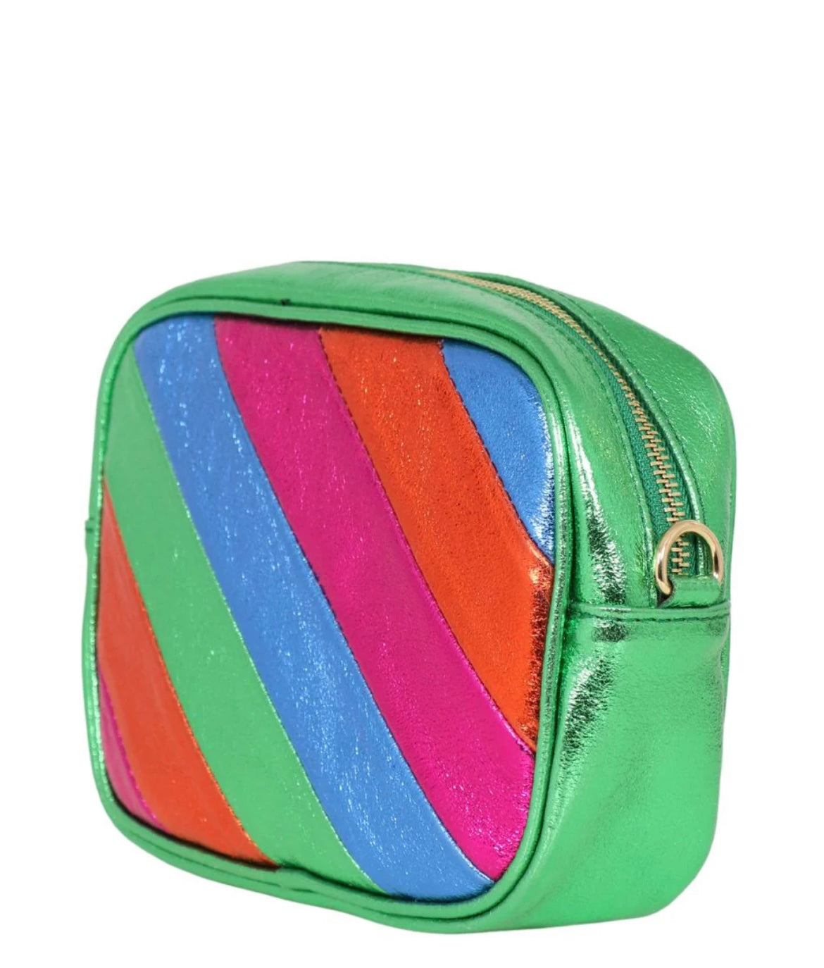 Dorothy Green Metallic Leather Multicoloured Stripe Camera Cross Body Bag
