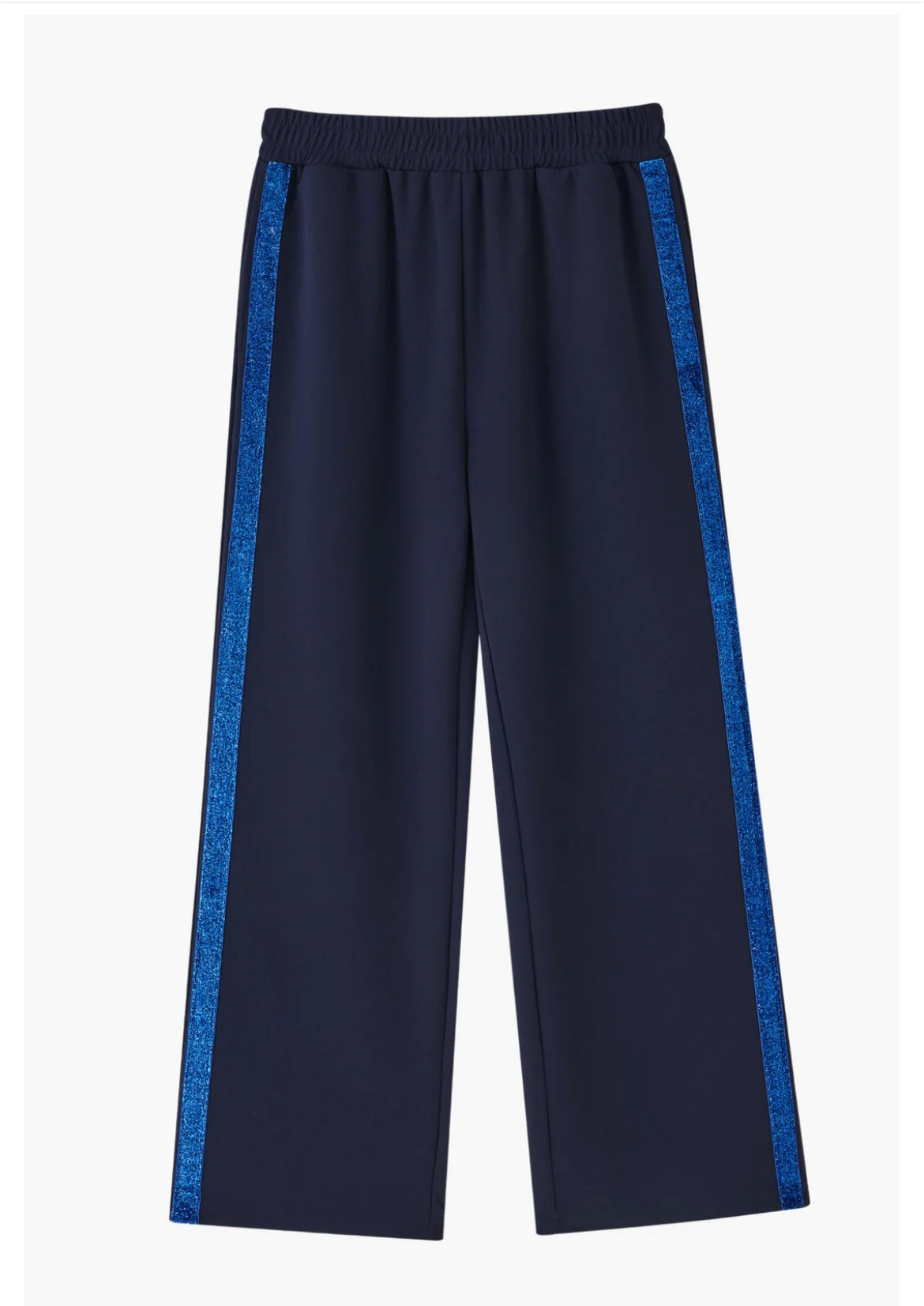 Nigella Navy Wide Trousers With Lurex Side Stripe