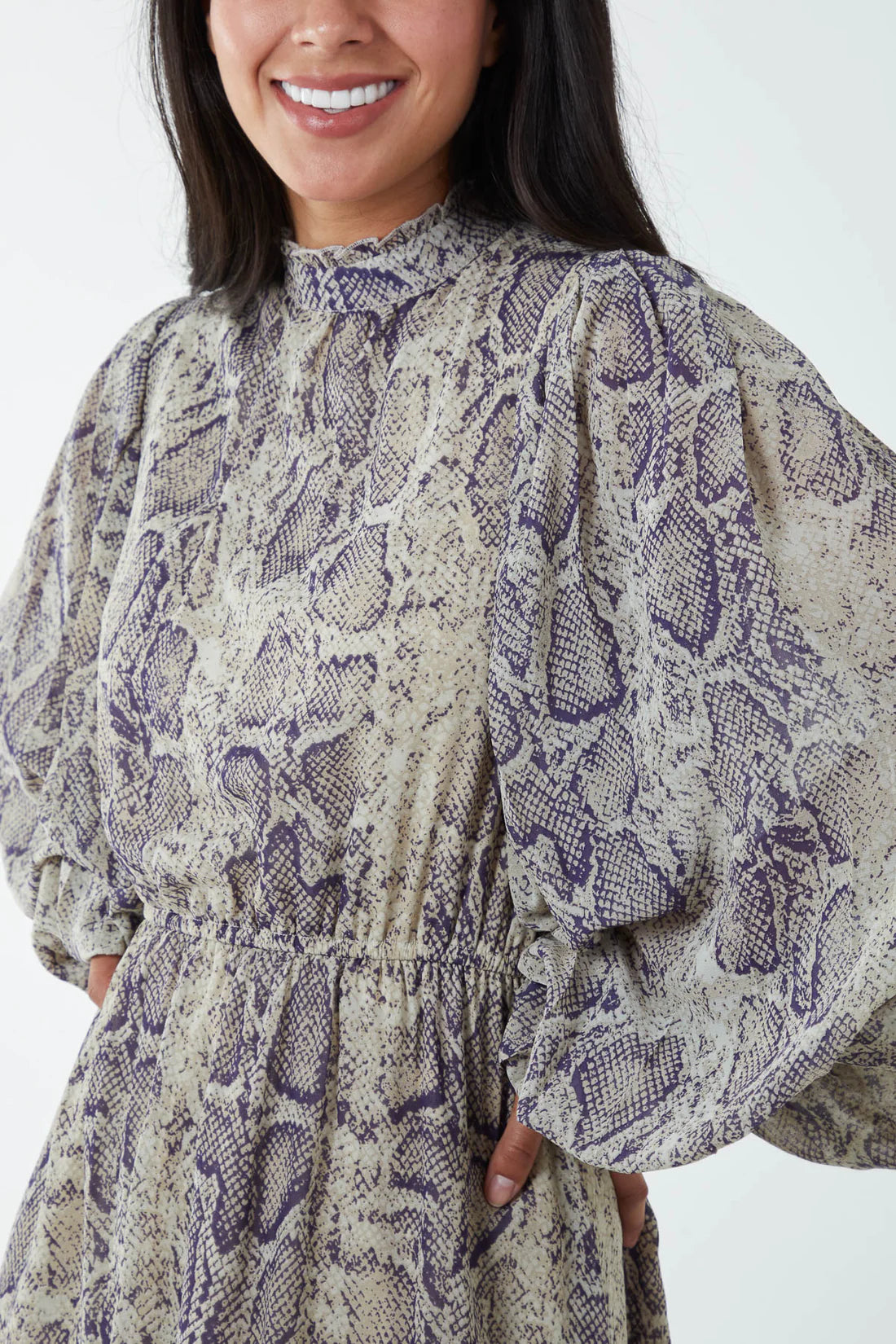 Salma Snake Print Balloon Sleeved Midi Dress