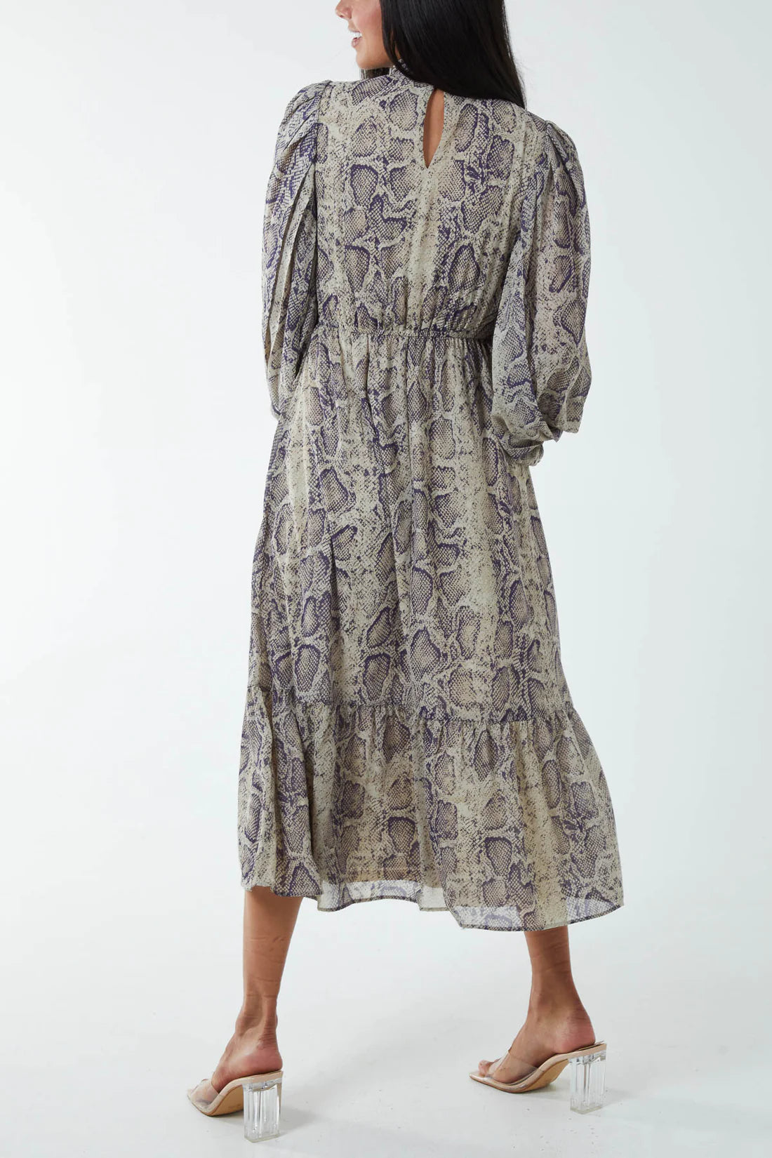 Salma Snake Print Balloon Sleeved Midi Dress