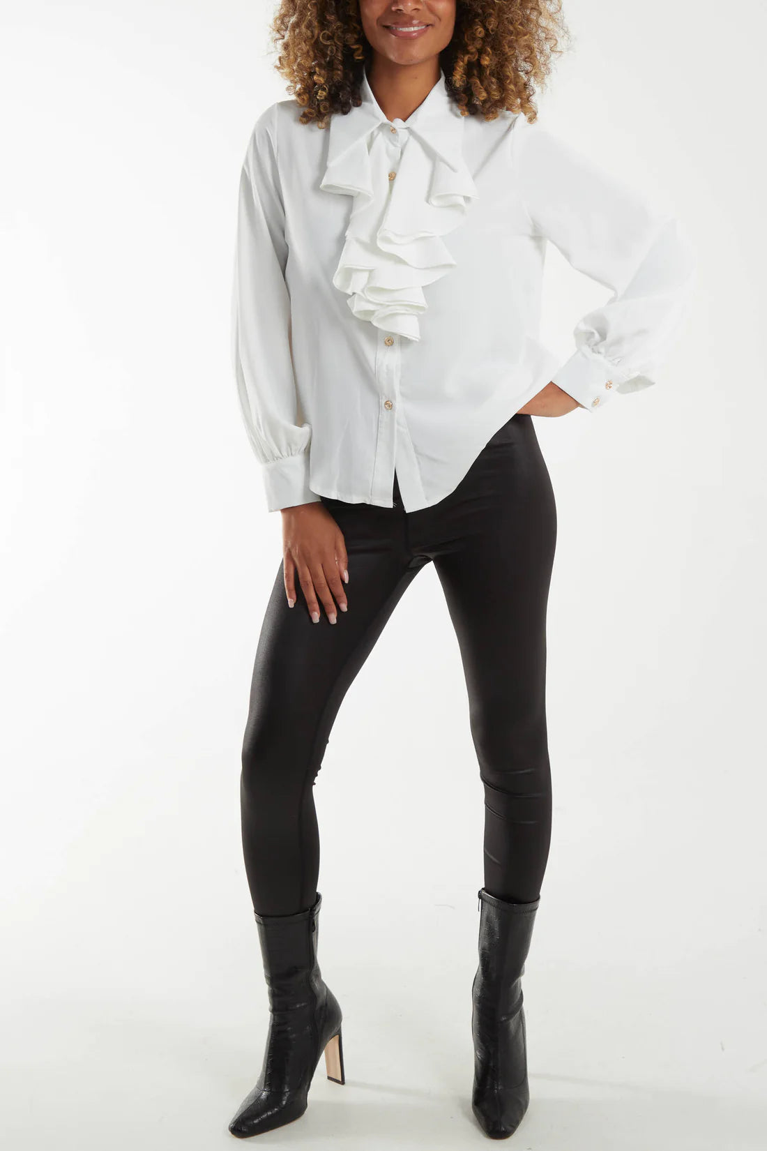Melissa Ruffle Front White Blouse