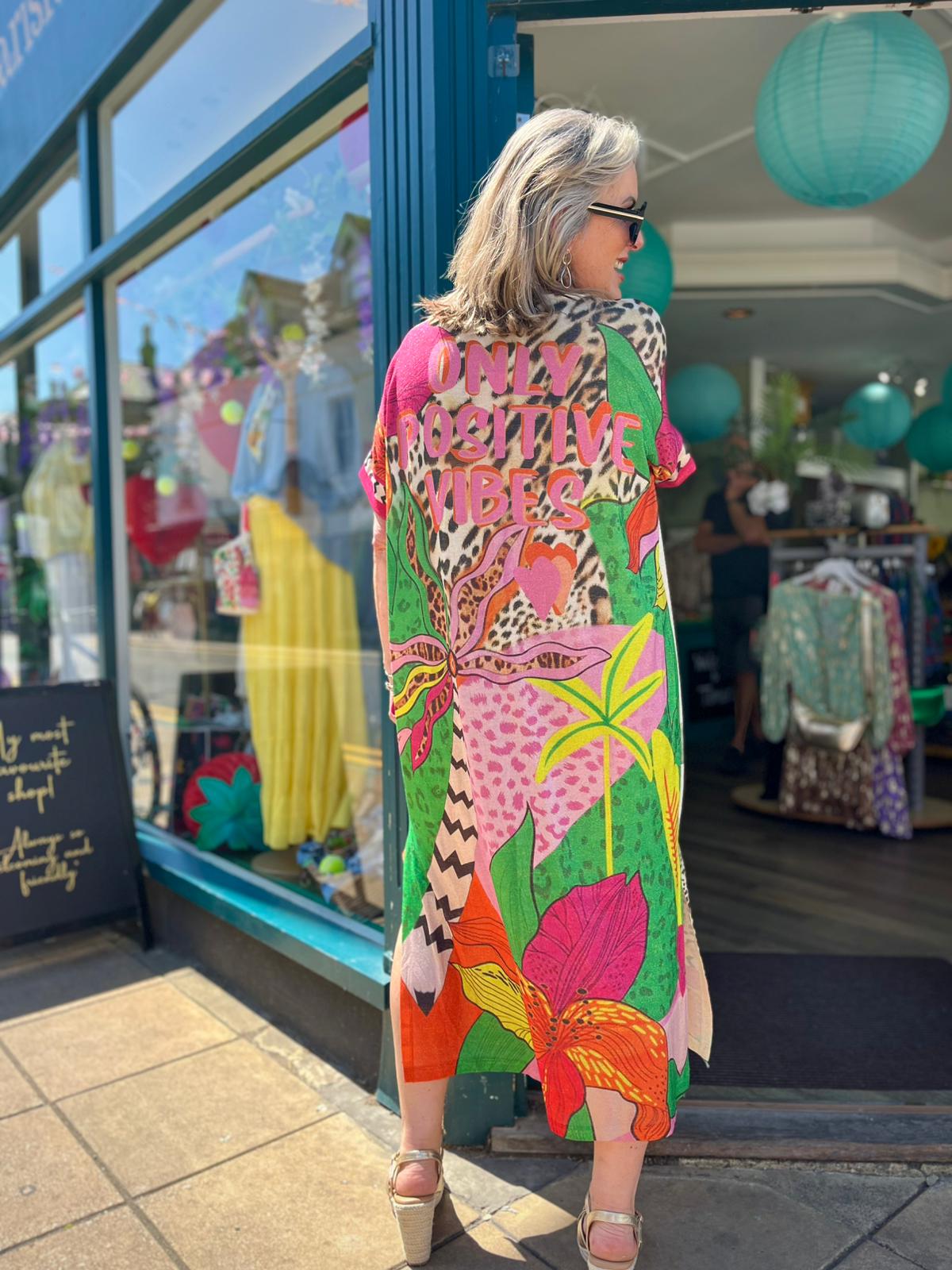 Leopard Positive Vibes Maxi Kaftan Dress