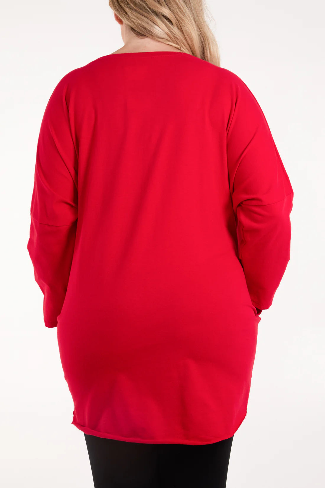Tamarisk Curve Long Red Sweatshirt With Large Gold Sequin Bow Detail