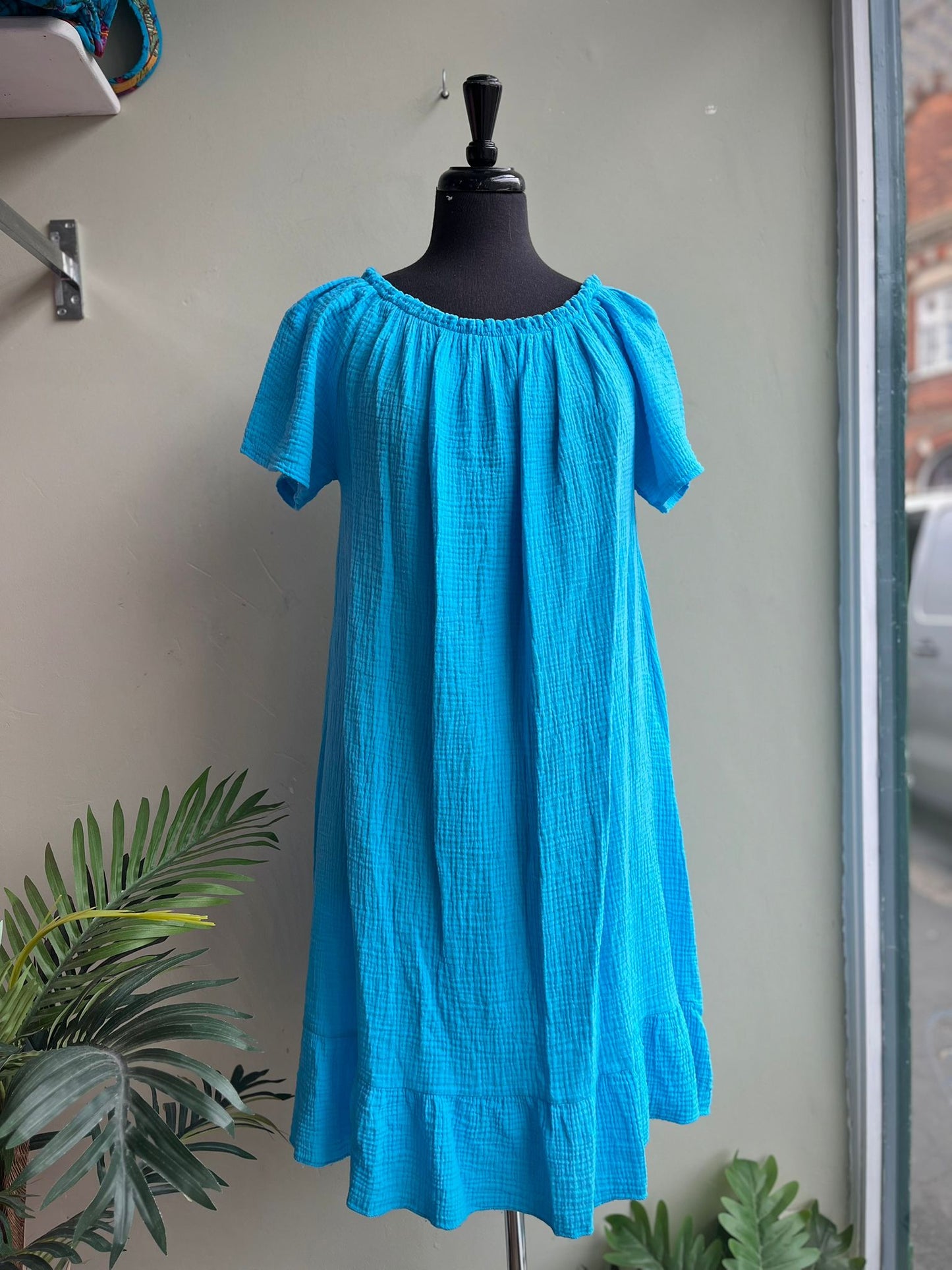 Penny Bardot Neckline Short Sleeve Short Cotton Dress