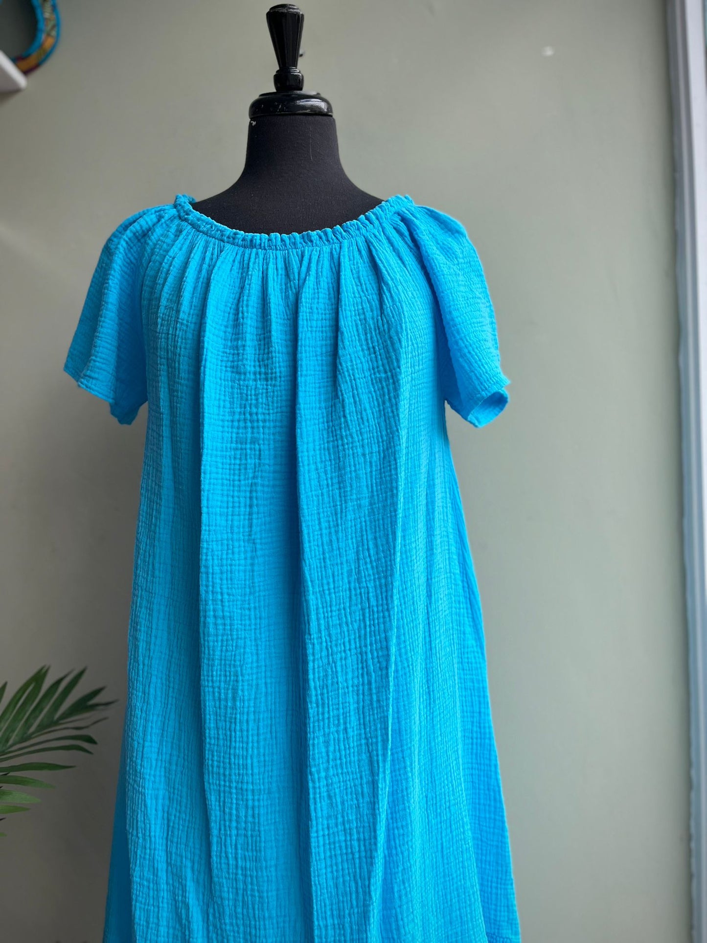 Penny Bardot Neckline Short Sleeve Short Cotton Dress