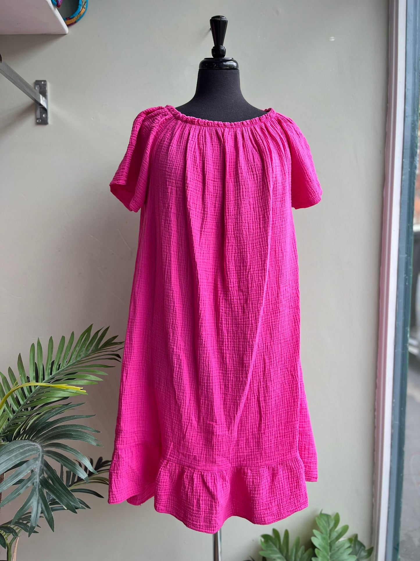 Penny Bardot Neckline Short Sleeve Short Cotton Dress