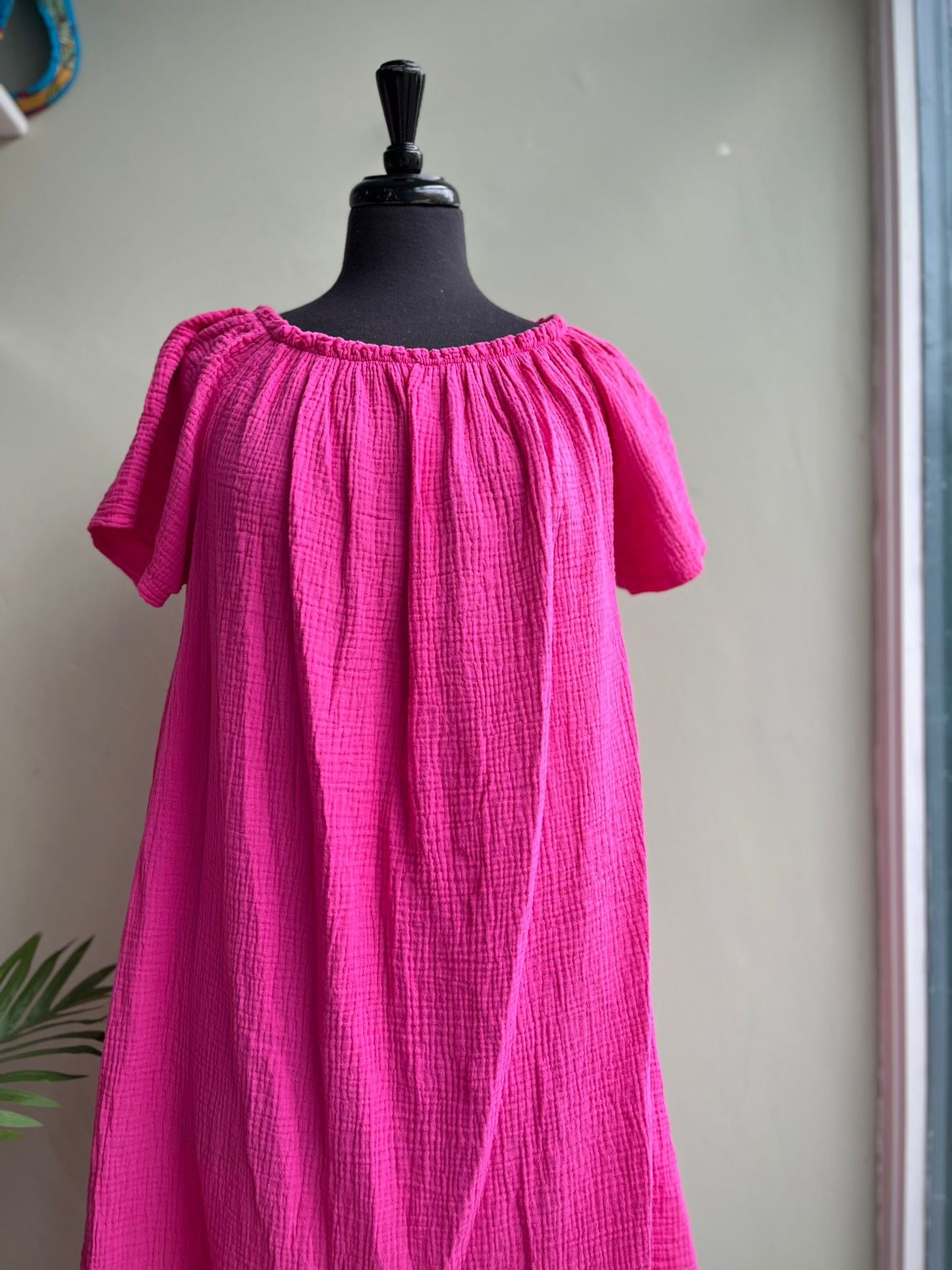Penny Bardot Neckline Short Sleeve Short Cotton Dress