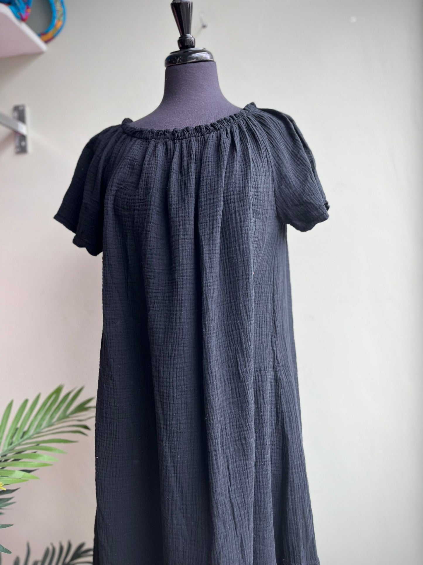 Penny Bardot Neckline Short Sleeve Short Cotton Dress