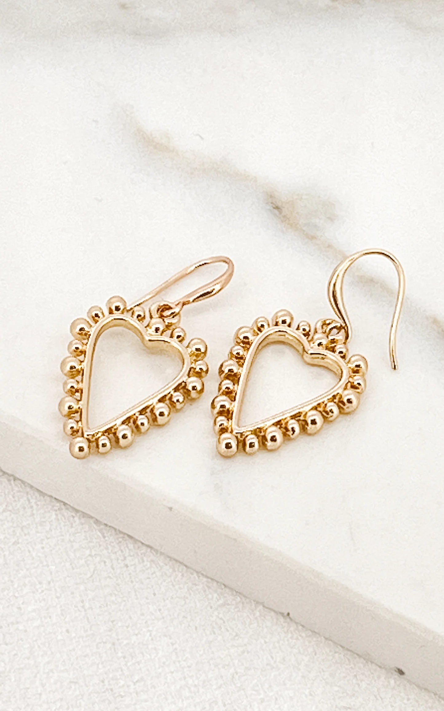 Envy Jewellery Gold Beaded Heart Earrings