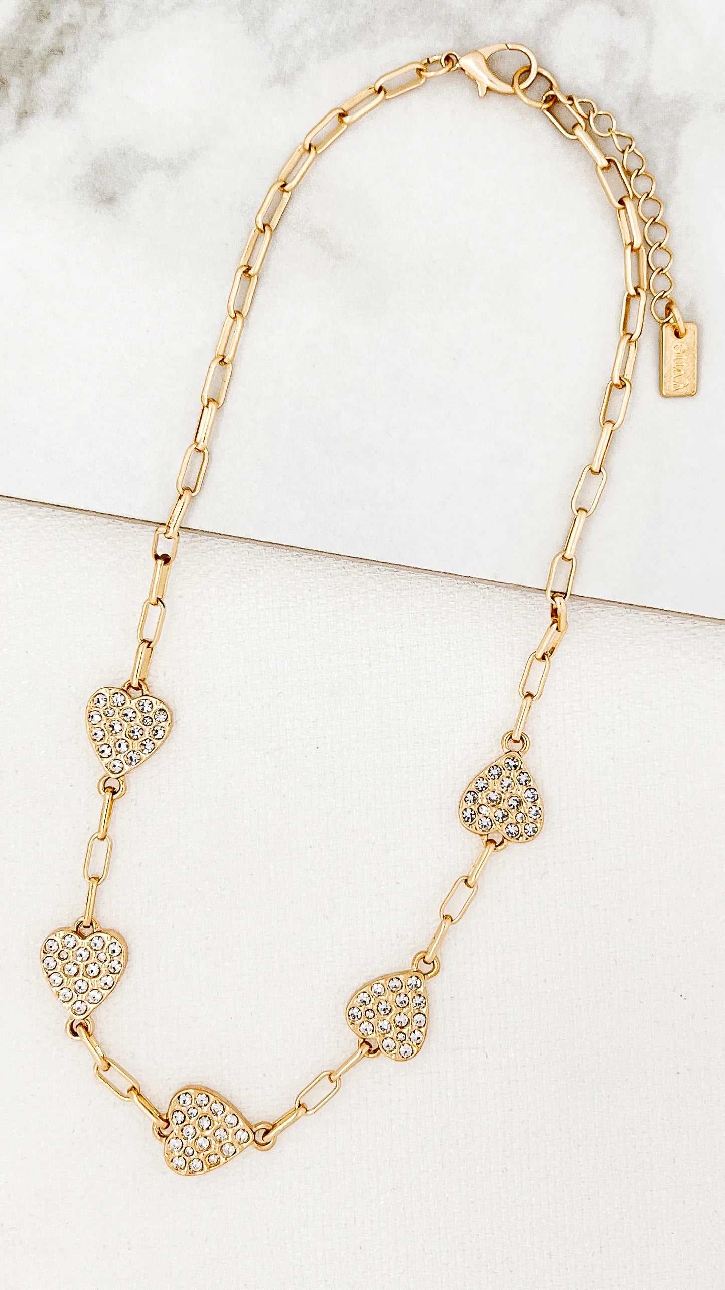 Envy Jewellery Short gold necklace with diamante hearts
