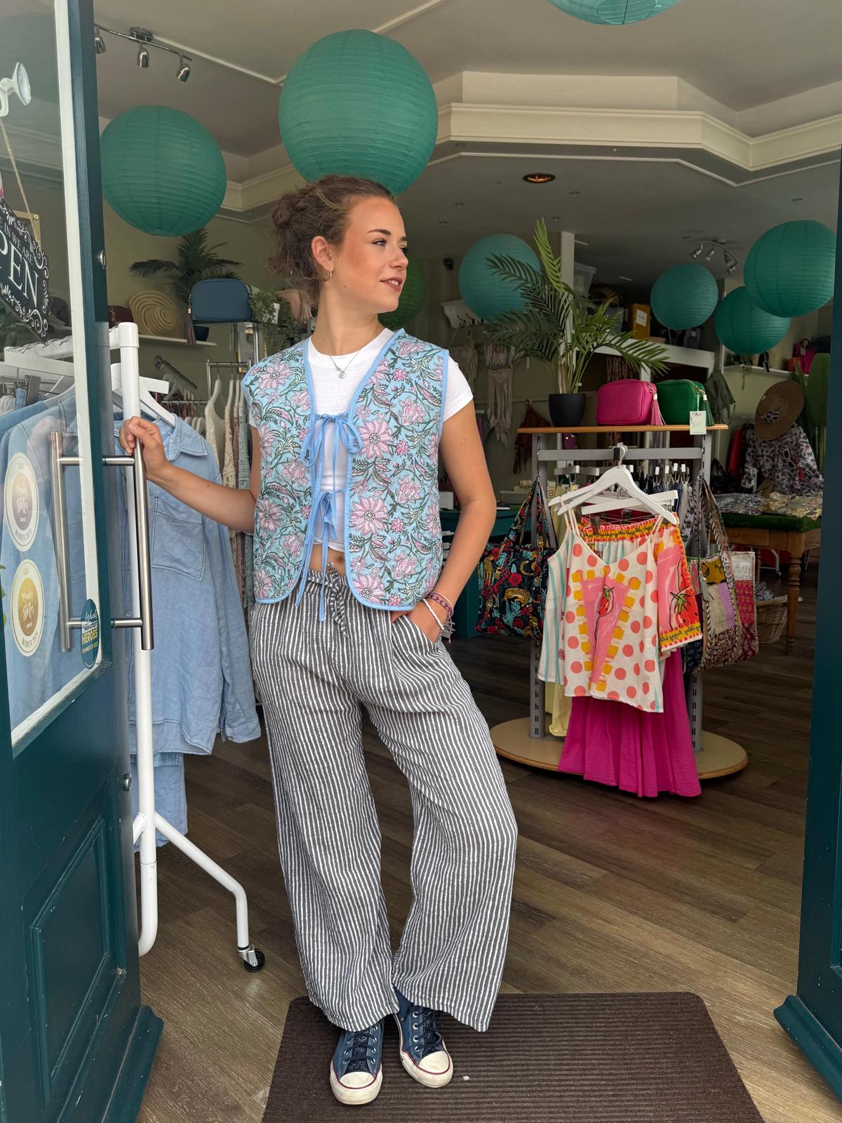 Simi Candy Stripe Cotton Wide Leg Trousers