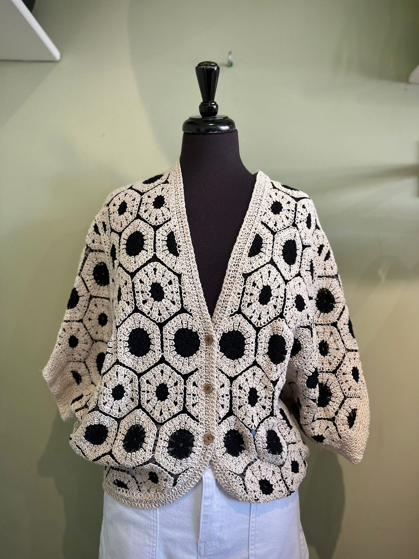 Sonia Cream & Black Crochet Cardigan