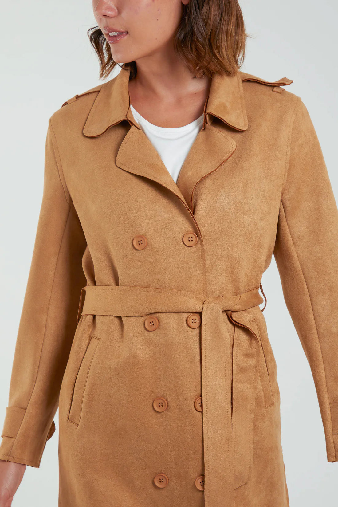 Becca Faux Suede Trench Coat - Light Camel