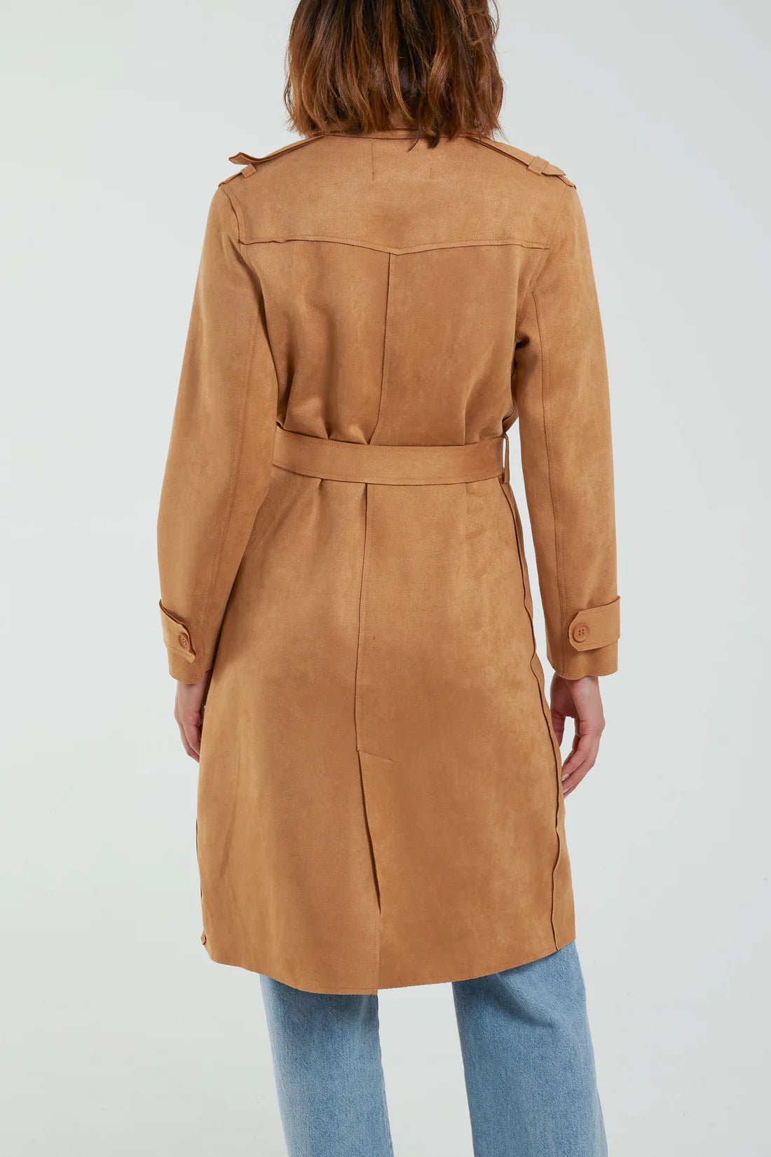 Becca Faux Suede Trench Coat - Light Camel